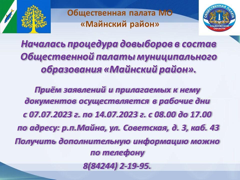 Началась процедура довыборов Советом депутатов муниципального образования «Майнский район» в состав Общественной палаты Майнского района.